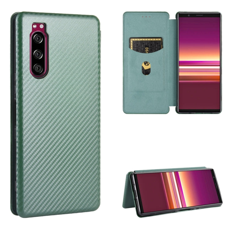 Carbon Fiber Texture Magnetic Horizontal Flip TPU + PC + PU Leather Case with Card Slot, For Sony Xperia Ace, For Sony Xperia 1 II, For Sony Xperia 1, For Sony Xperia 5, For Sony Xperia 8 Lite, For Sony Xperia 8