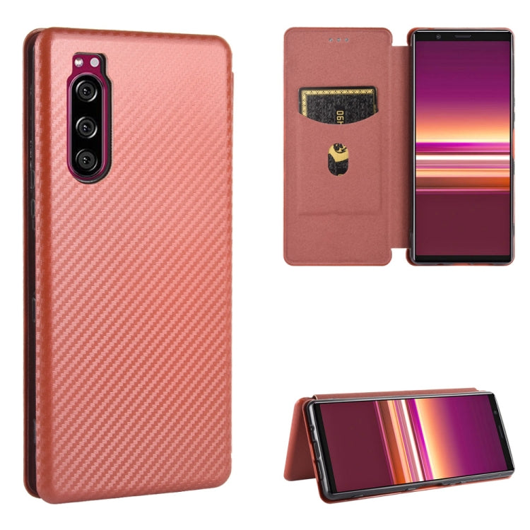 Carbon Fiber Texture Magnetic Horizontal Flip TPU + PC + PU Leather Case with Card Slot, For Sony Xperia Ace, For Sony Xperia 1 II, For Sony Xperia 1, For Sony Xperia 5, For Sony Xperia 8 Lite, For Sony Xperia 8