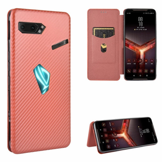 Carbon Fiber Texture Magnetic Horizontal Flip TPU + PC + PU Leather Case with Card Slot, For Asus ROG Phone II