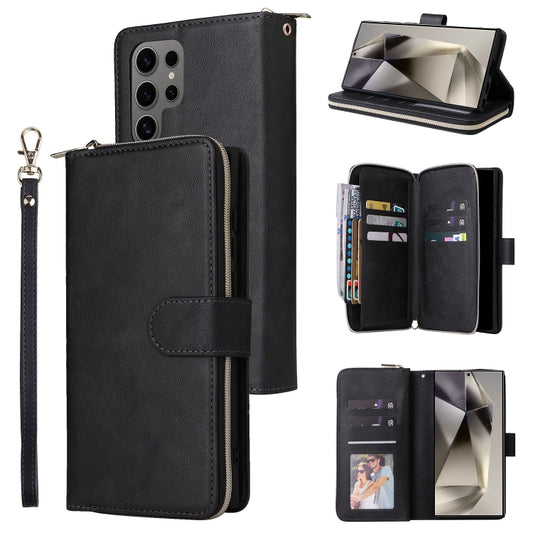 9-Card Slots Zipper Wallet Bag Leather Phone Case, For Samsung Galaxy S25 Ultra 5G