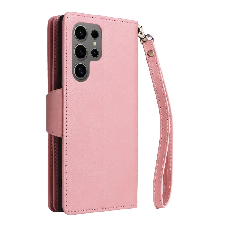 Rivet Buckle 9 Cards Three Fold Leather Phone Case