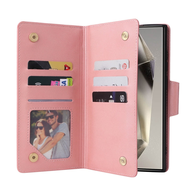 Rivet Buckle 9 Cards Three Fold Leather Phone Case