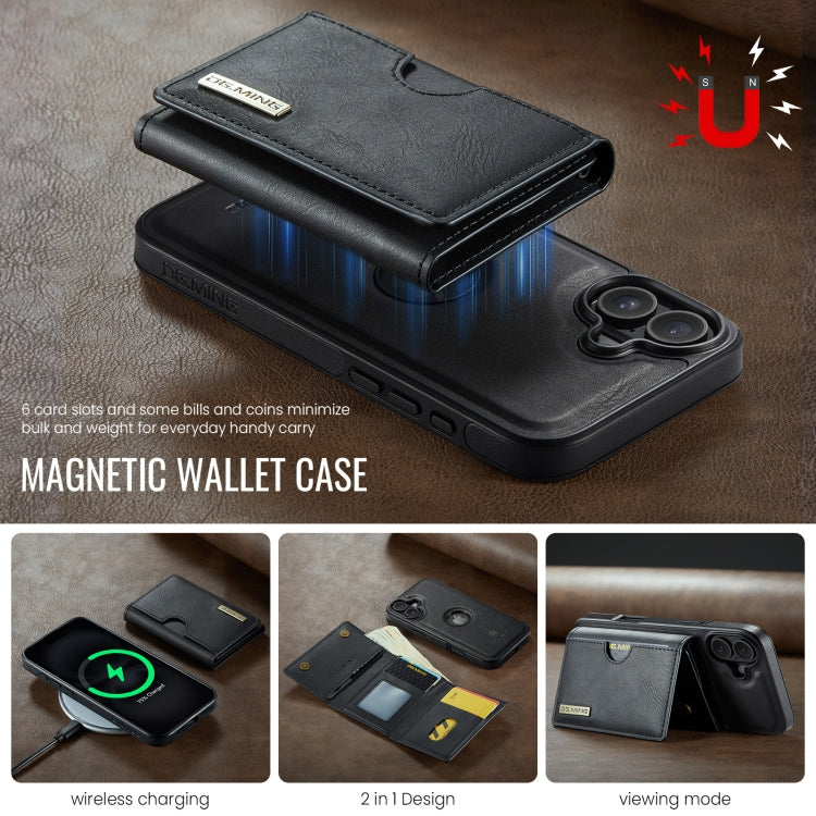 DG.MING M6 Series RFID Tri-fold Card Bag Removable Leather Phone Case, For iPhone 16