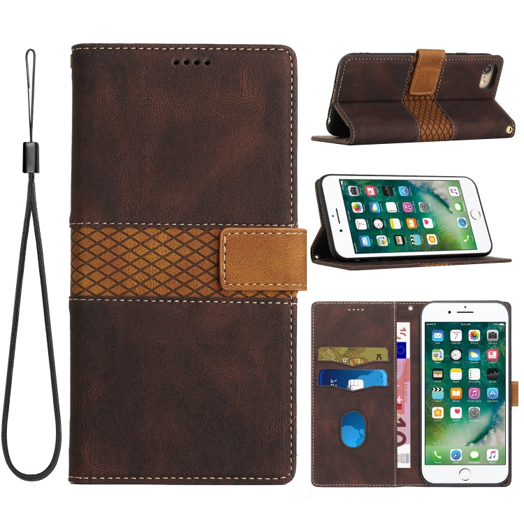 Grid Stitching Leather Phone Case with Lanyard
