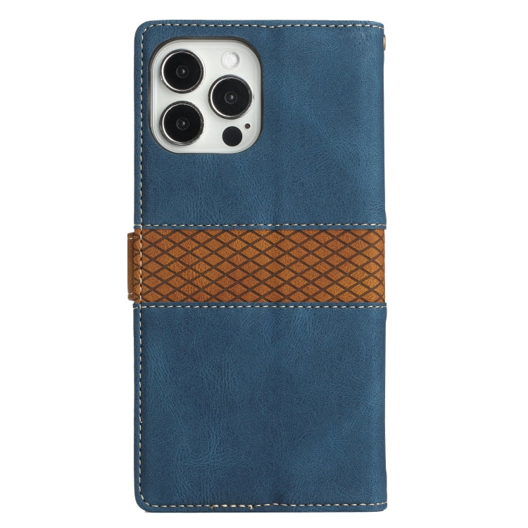 Grid Stitching Leather Phone Case with Lanyard