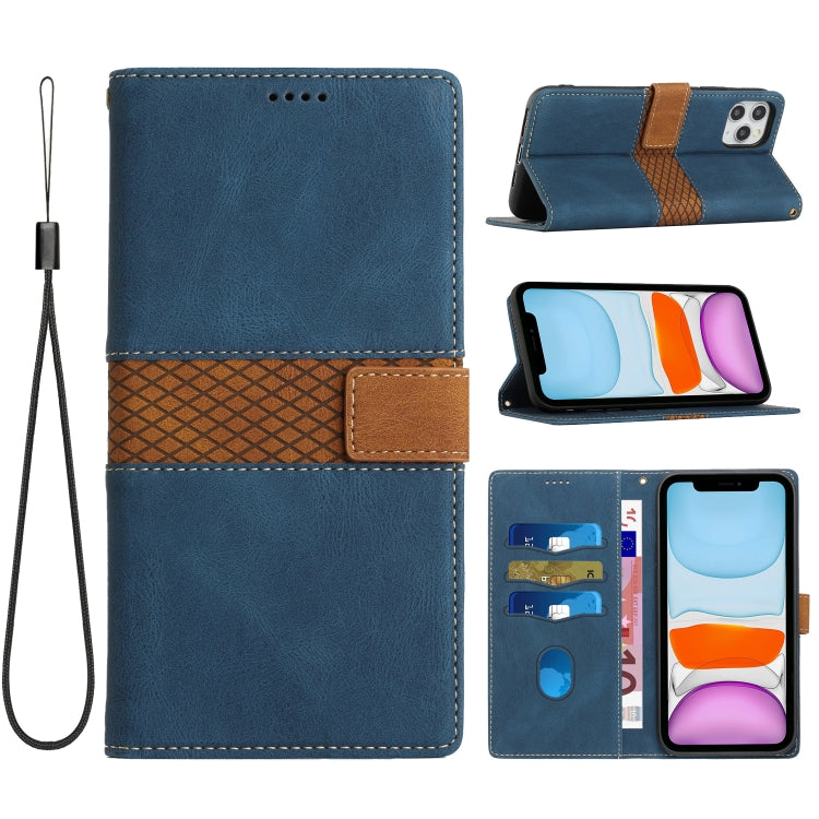 Grid Stitching Leather Phone Case with Lanyard