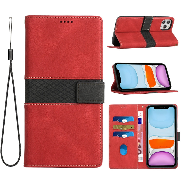 Grid Stitching Leather Phone Case with Lanyard
