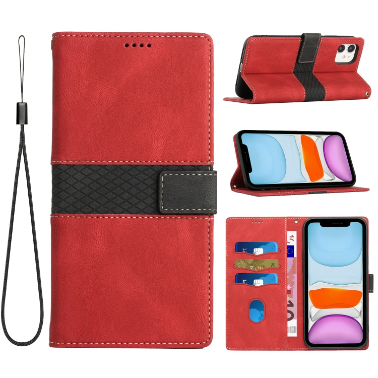 Grid Stitching Leather Phone Case with Lanyard