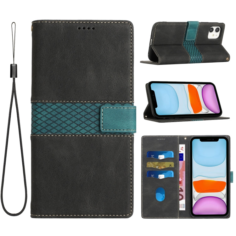 Grid Stitching Leather Phone Case with Lanyard