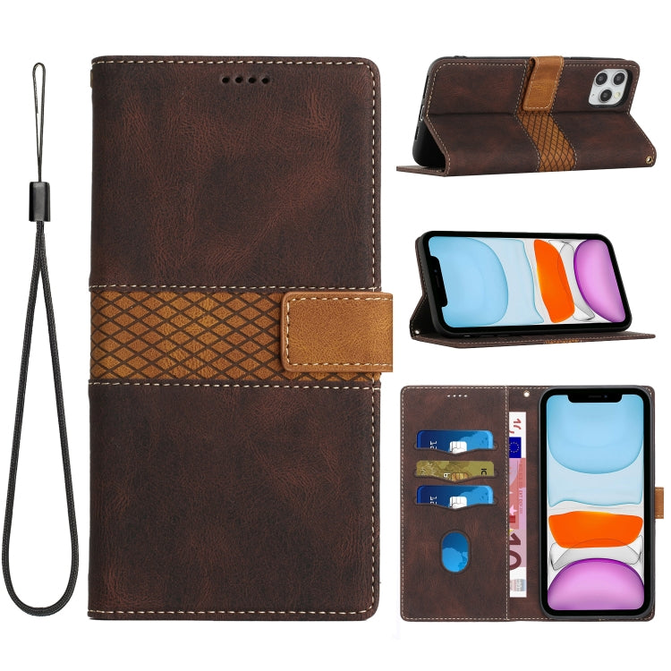 Grid Stitching Leather Phone Case with Lanyard