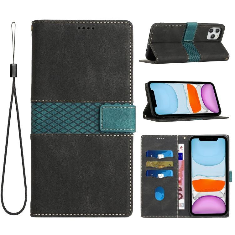 Grid Stitching Leather Phone Case with Lanyard