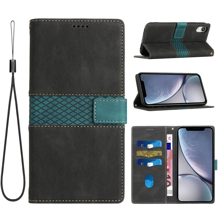 Grid Stitching Leather Phone Case with Lanyard
