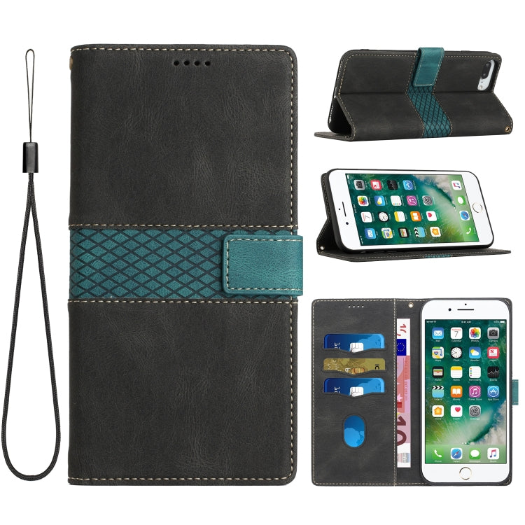 Grid Stitching Leather Phone Case with Lanyard