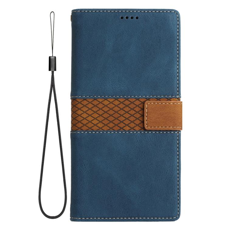 Grid Stitching Leather Phone Case with Lanyard