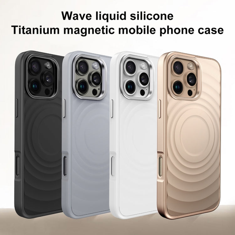 Wave Texture Liquid Silicone Titanium MagSafe Phone Case, For iPhone 16 Pro Max, For iPhone 16 Pro, For iPhone 16 Plus, For iPhone 16, For iPhone 15 Pro Max, For iPhone 15 Pro