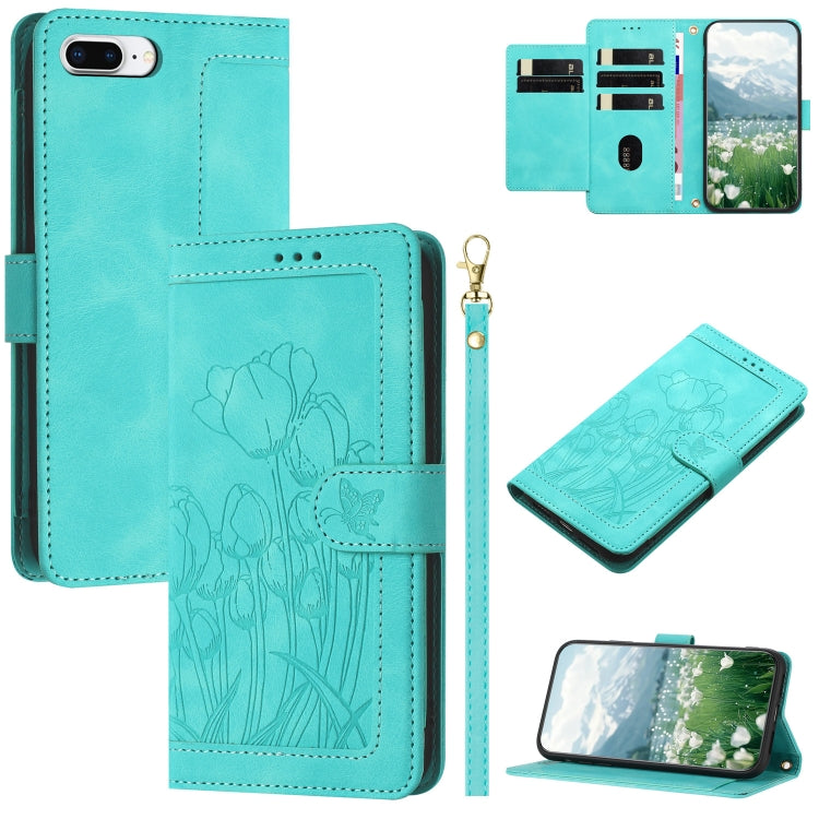 Tulips Embossed Leather Phone Case with Lanyard, For iPhone XS / X, For iPhone XR, For iPhone XS Max, For iPhone 8 Plus / 7 Plus