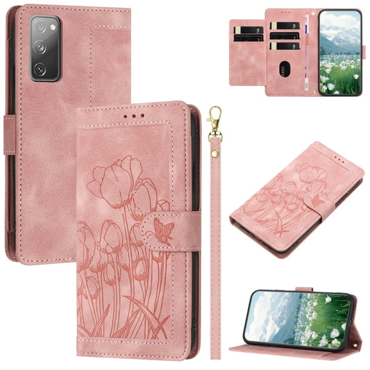 Tulips Embossed Leather Phone Case with Lanyard, For Samsung Galaxy S20 FE, For Samsung Galaxy S22 Ultra 5G, For Samsung Galaxy S22+ 5G, For Samsung Galaxy S22 5G