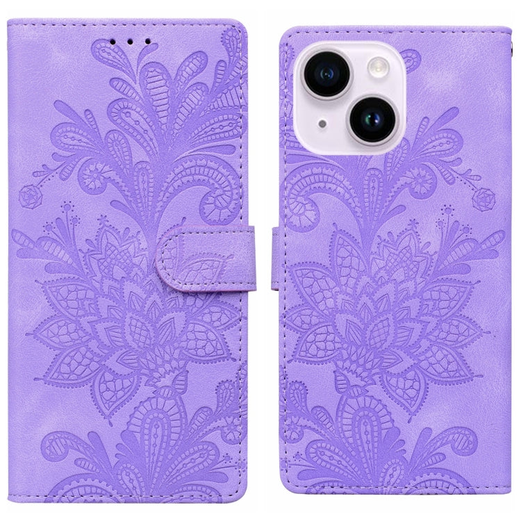 Lace Floral Embossed Magnetic Buckle PU Phone Case With Wrist Strap, For iPhone 15 Pro Max, For iPhone 15 Pro, For iPhone 14 Plus / 15 Plus, For iPhone 15