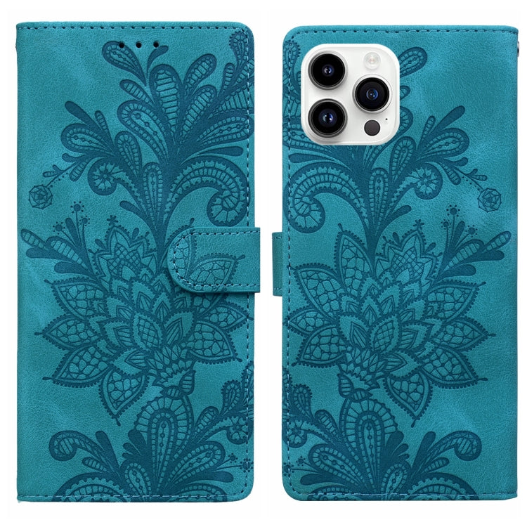 Lace Floral Embossed Magnetic Buckle PU Phone Case With Wrist Strap, For iPhone 15 Pro Max, For iPhone 15 Pro, For iPhone 14 Plus / 15 Plus, For iPhone 15