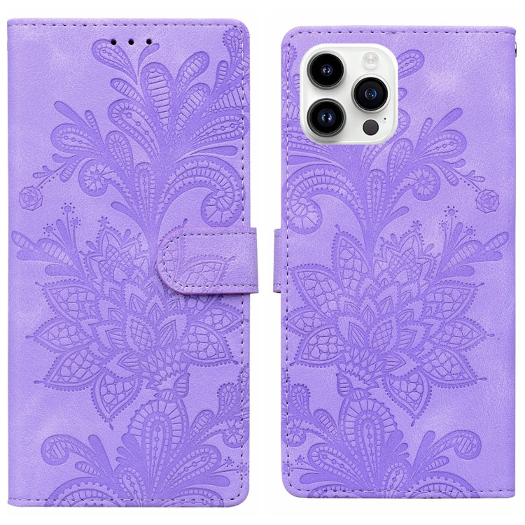 Lace Floral Embossed Magnetic Buckle PU Phone Case With Wrist Strap, For iPhone 15 Pro Max, For iPhone 15 Pro, For iPhone 14 Plus / 15 Plus, For iPhone 15