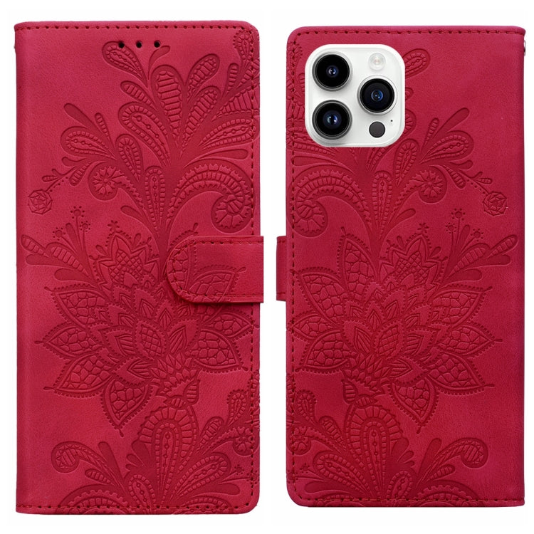 Lace Floral Embossed Magnetic Buckle PU Phone Case With Wrist Strap, For iPhone 15 Pro Max, For iPhone 15 Pro, For iPhone 14 Plus / 15 Plus, For iPhone 15