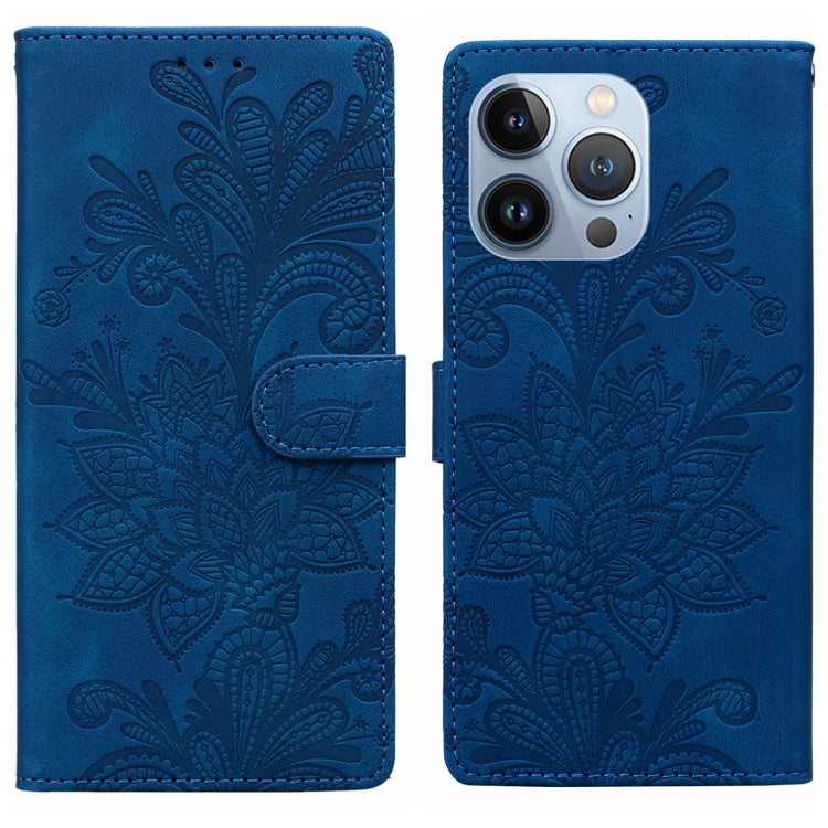 Lace Floral Embossed Magnetic Buckle PU Phone Case With Wrist Strap, For iPhone 15 Pro Max, For iPhone 15 Pro, For iPhone 14 Plus / 15 Plus, For iPhone 15