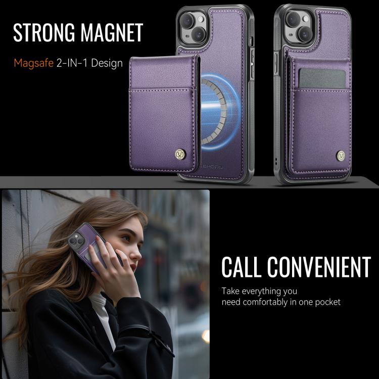 JEEHOOD J06 British Style RFID MagSafe Card Bag PU Phone Case, For iPhone 13, For iPhone 12 / 12 Pro, For iPhone 12 Pro Max, For iPhone 11 Pro Max