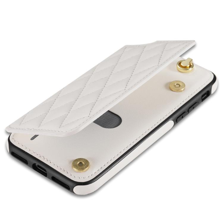Rhombic Dual Buckle Card Slots Phone Case with Lanyard, For iPhone SE 2022 / 2020 / 8 / 7, For iPhone 13 Pro Max, For iPhone 13 Pro, For iPhone 12 / 12 Pro