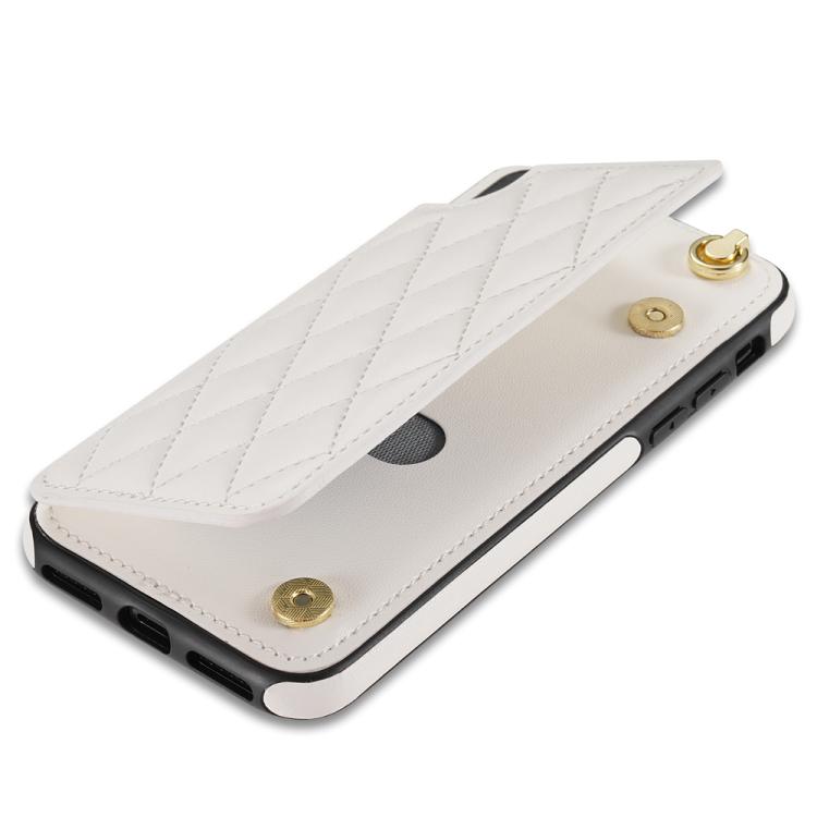 Rhombic Dual Buckle Card Slots Phone Case with Lanyard, For iPhone X / XS, For iPhone XR, For iPhone XS Max, For iPhone 8 Plus / 7 Plus