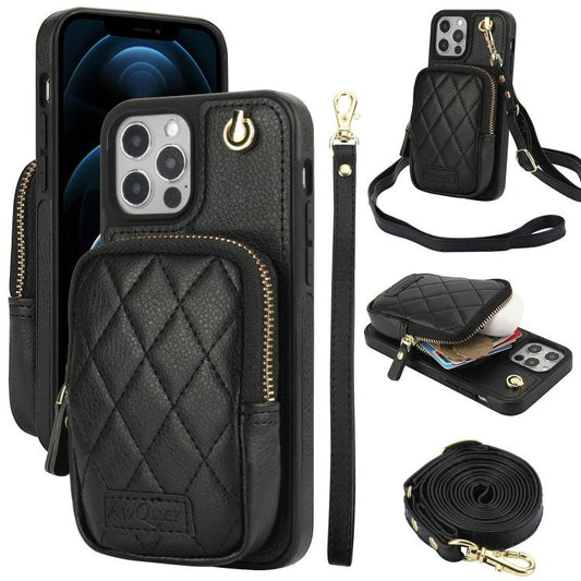 AwQuer Crossbody Zipper Wallet Bag Litchi Leather Phone Case, For iPhone 12 Pro Max, For iPhone 11 Pro Max, For iPhone 11