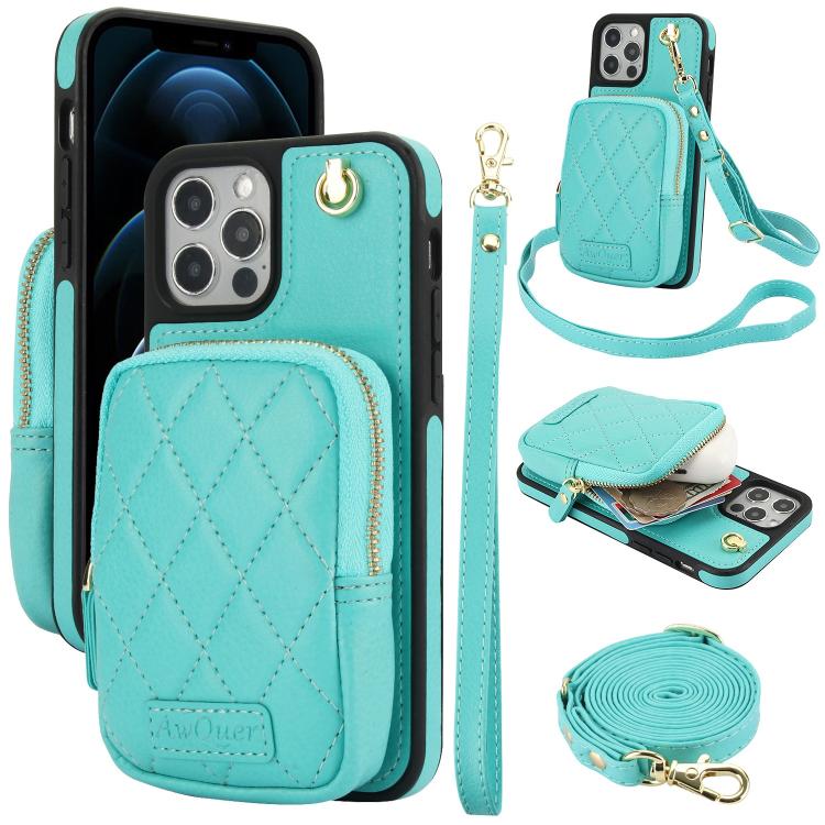 AwQuer Crossbody Zipper Wallet Bag Litchi Leather Phone Case, For iPhone 12 Pro Max, For iPhone 11 Pro Max, For iPhone 11