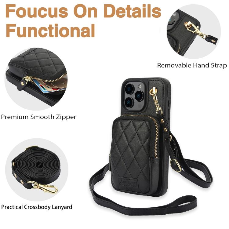 AwQuer Crossbody Zipper Wallet Bag Litchi Leather Phone Case, For iPhone 11 Pro