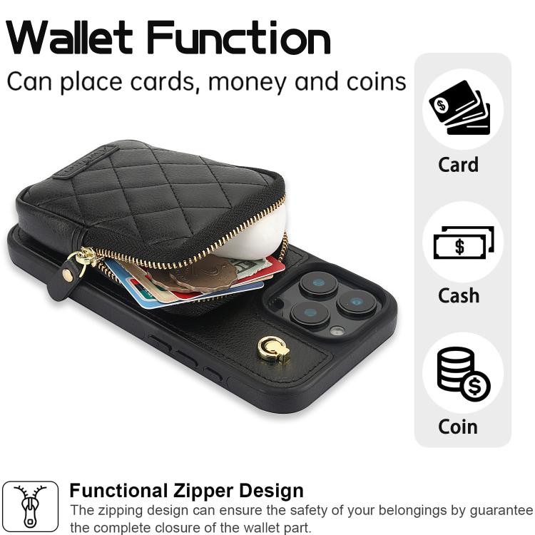 AwQuer Crossbody Zipper Wallet Bag Litchi Leather Phone Case, For iPhone 11 Pro