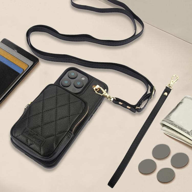 AwQuer Crossbody Zipper Wallet Bag Litchi Leather Phone Case, For iPhone 11 Pro