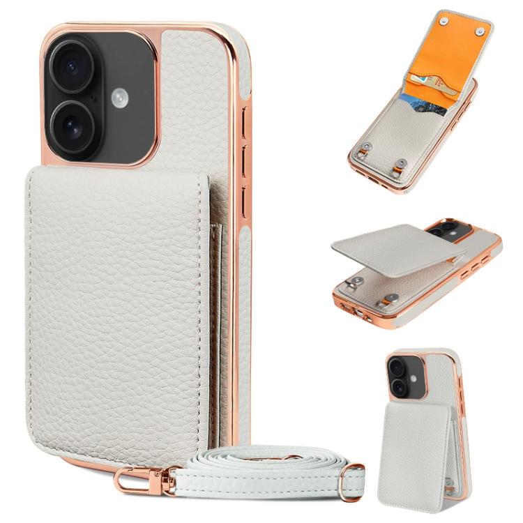 VIETAO Litchi Texture Wallet PU Phone Case with Lanyard, For iPhone 16 Pro Max, For iPhone 16 Pro, For iPhone 16, For iPhone 15 Pro Max