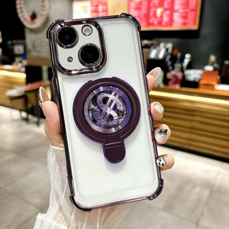 Space MagSafe Holder Phone Case with Lens Film, For iPhone 15 Pro Max, For iPhone 15 Pro, For iPhone 15 Plus, For iPhone 15
