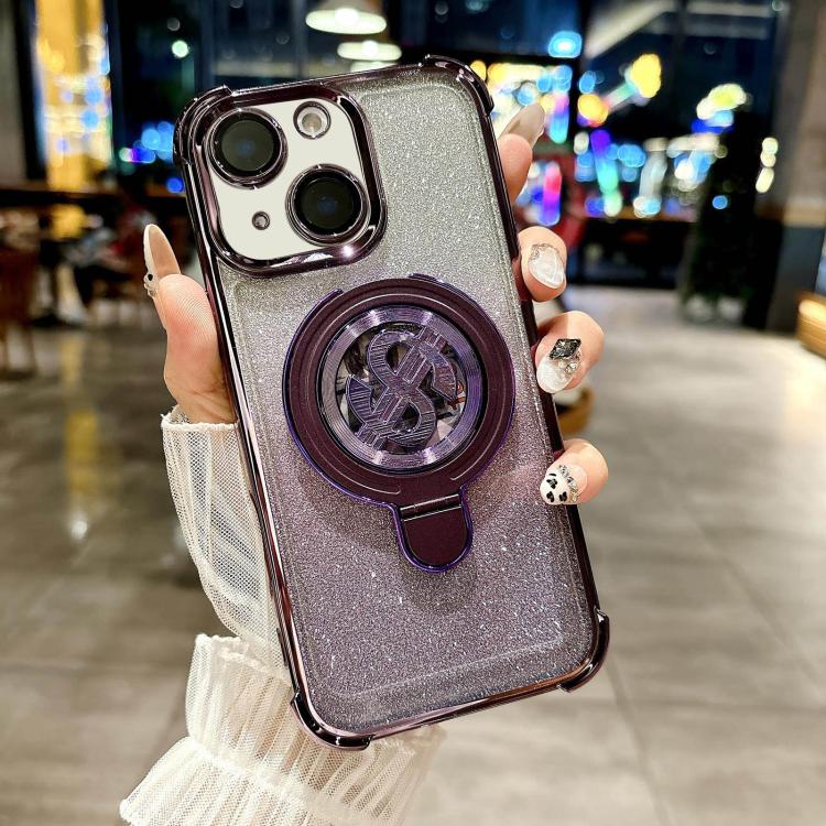 Space Gradient Glitter MagSafe Holder Phone Case with Lens Film, For iPhone 15 Pro Max, For iPhone 15 Pro, For iPhone 15 Plus, For iPhone 15
