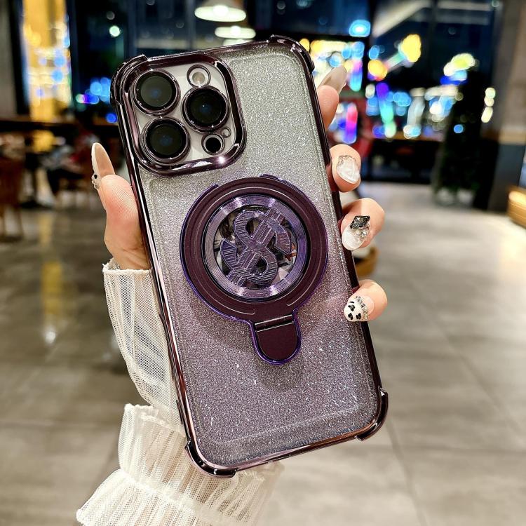 Space Gradient Glitter MagSafe Holder Phone Case with Lens Film, For iPhone 15 Pro Max, For iPhone 15 Pro, For iPhone 15 Plus, For iPhone 15