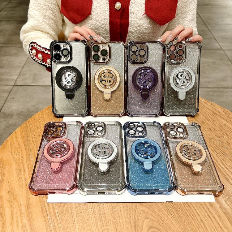 Space Gradient Glitter MagSafe Holder Phone Case with Lens Film, For iPhone 15 Pro Max, For iPhone 15 Pro, For iPhone 15 Plus, For iPhone 15
