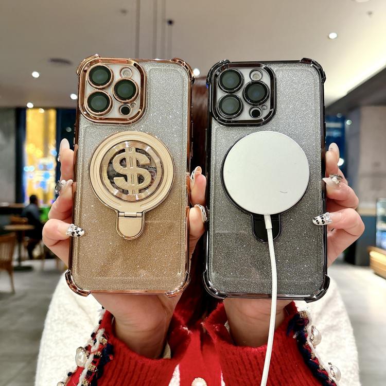 Space Gradient Glitter MagSafe Holder Phone Case with Lens Film, For iPhone 15 Pro Max, For iPhone 15 Pro, For iPhone 15 Plus, For iPhone 15
