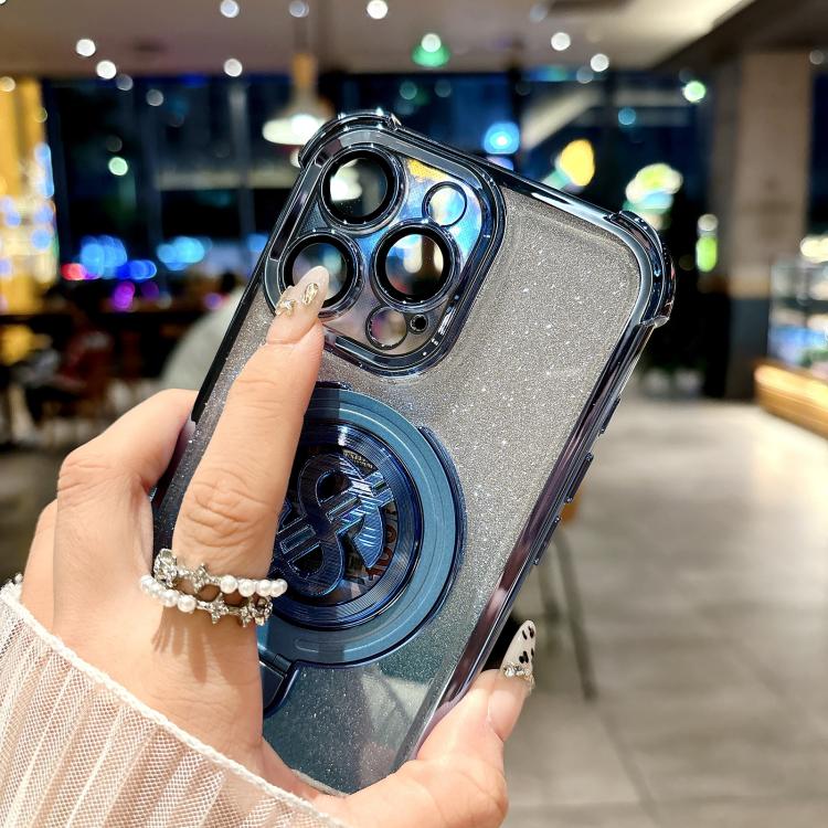 Space Gradient Glitter MagSafe Holder Phone Case with Lens Film, For iPhone 11 Pro