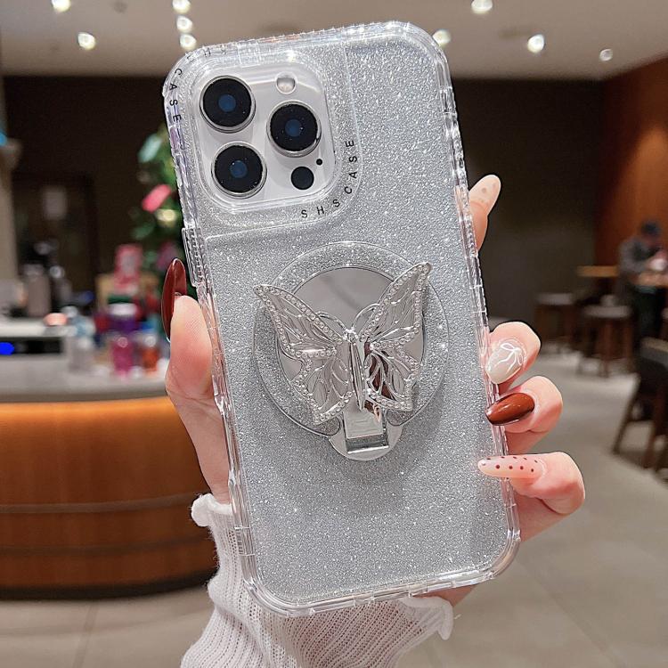 Mirror Butterfly Holder Glitterr MagSafe Phone Case, For iPhone 13 Pro Max, For iPhone 13 Pro, For iPhone 13, For iPhone 12