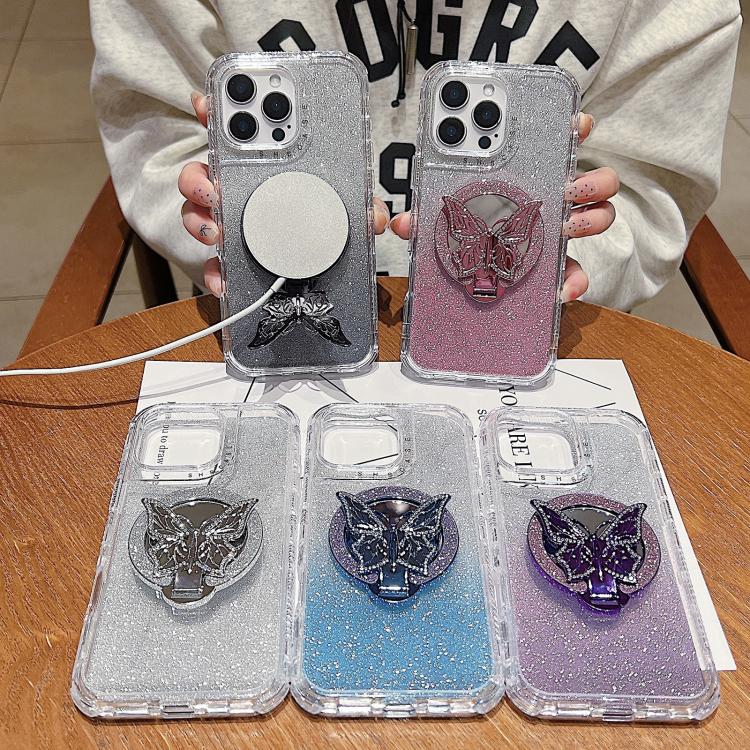 Mirror Butterfly Holder Glitterr MagSafe Phone Case, For iPhone 13 Pro Max, For iPhone 13 Pro, For iPhone 13, For iPhone 12