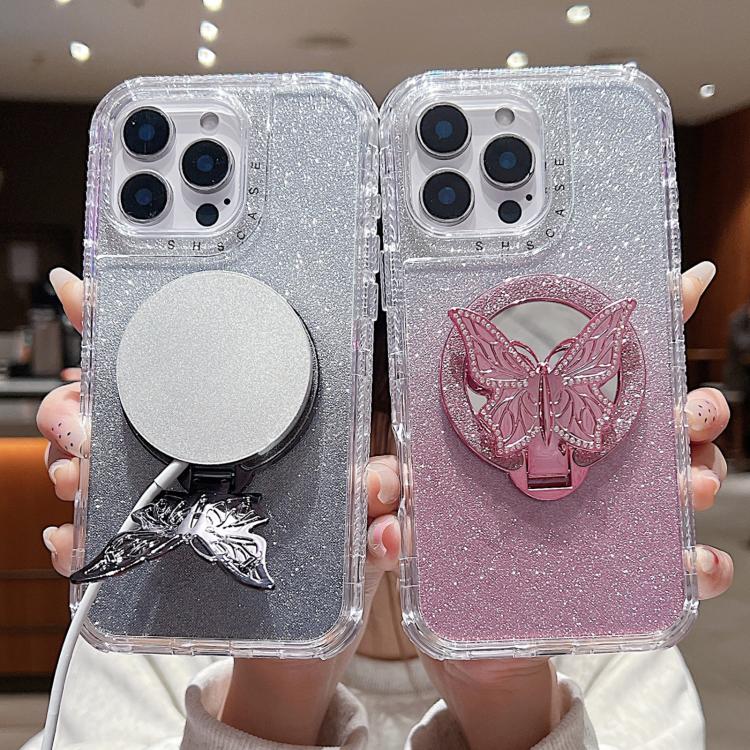 Mirror Butterfly Holder Glitterr MagSafe Phone Case, For iPhone 13 Pro Max, For iPhone 13 Pro, For iPhone 13, For iPhone 12