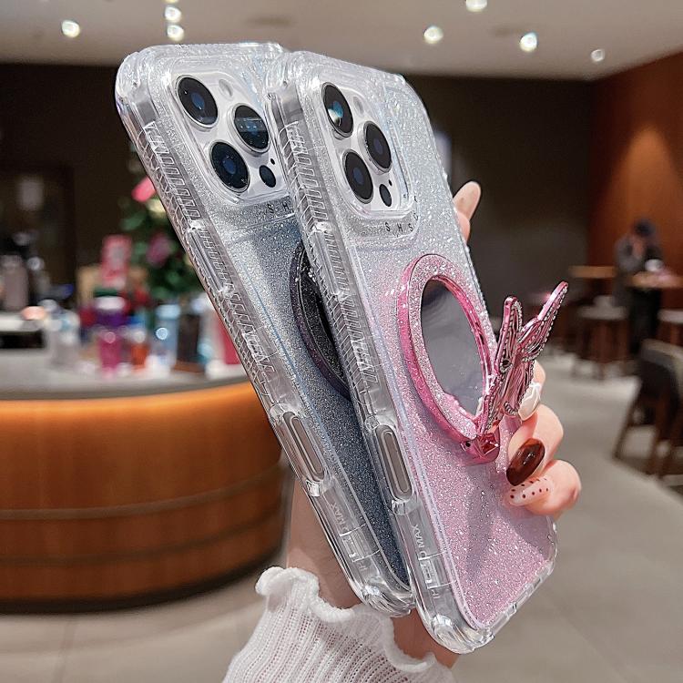 Mirror Butterfly Holder Glitterr MagSafe Phone Case, For iPhone 13 Pro Max, For iPhone 13 Pro, For iPhone 13, For iPhone 12