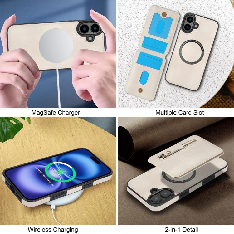 Zipper Wallet Split MagSafe Leather Back Phone Case, For iPhone 16 Plus, For iPhone 16, For iPhone 15 Pro Max