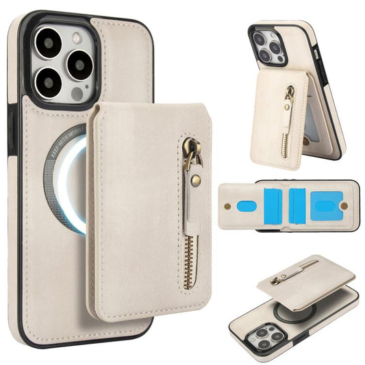 Zipper Wallet Split MagSafe Leather Back Phone Case, For iPhone 13 Pro, For iPhone 13, For iPhone 13 mini
