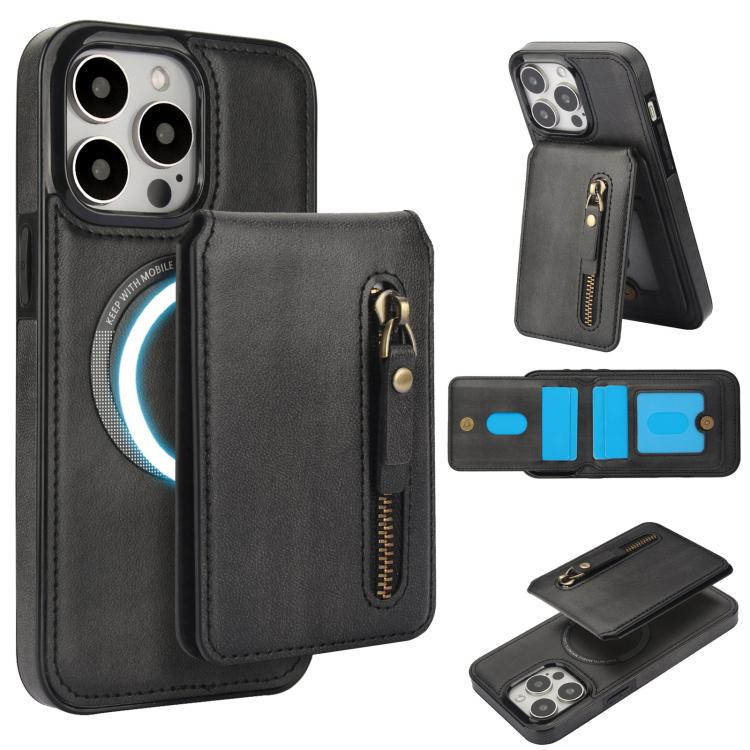 Zipper Wallet Split MagSafe Leather Back Phone Case, For iPhone 13 Pro, For iPhone 13, For iPhone 13 mini