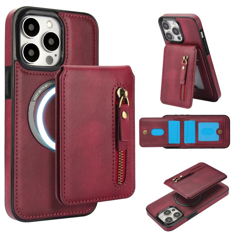Zipper Wallet Split MagSafe Leather Back Phone Case, For iPhone 13 Pro, For iPhone 13, For iPhone 13 mini