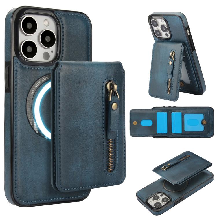 Zipper Wallet Split MagSafe Leather Back Phone Case, For iPhone 13 Pro, For iPhone 13, For iPhone 13 mini